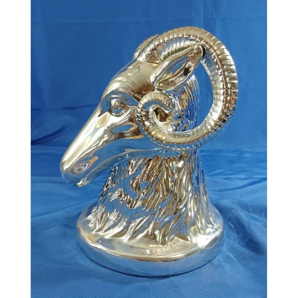 Silver Metallic 12.5" Ceramic Ram Head Bust Statue Sculpture Rustic Man Cave LA - Picture 6 of 9